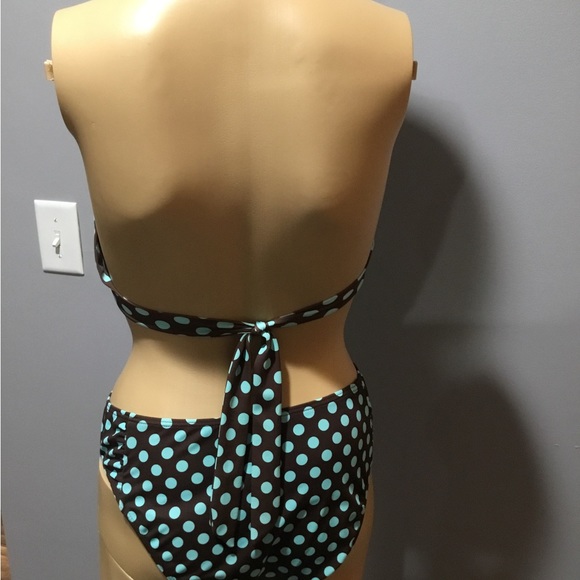 Venus two-piece swimsuit brown with turquoise polka dots - Picture 3 of 6